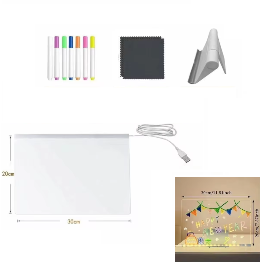 Kletshuts™ NoteBoard: LED-Lamp Acryl Notitie- En Tekenbord