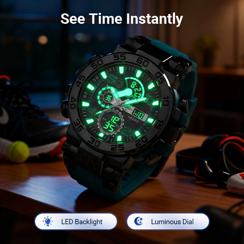 🔥 BLACK FRIDAY 50% KORTING! Multifunctioneel LED Horloge – Waterdicht 50M, Dubbele Tijd & Nachtverlichting ⌚✨