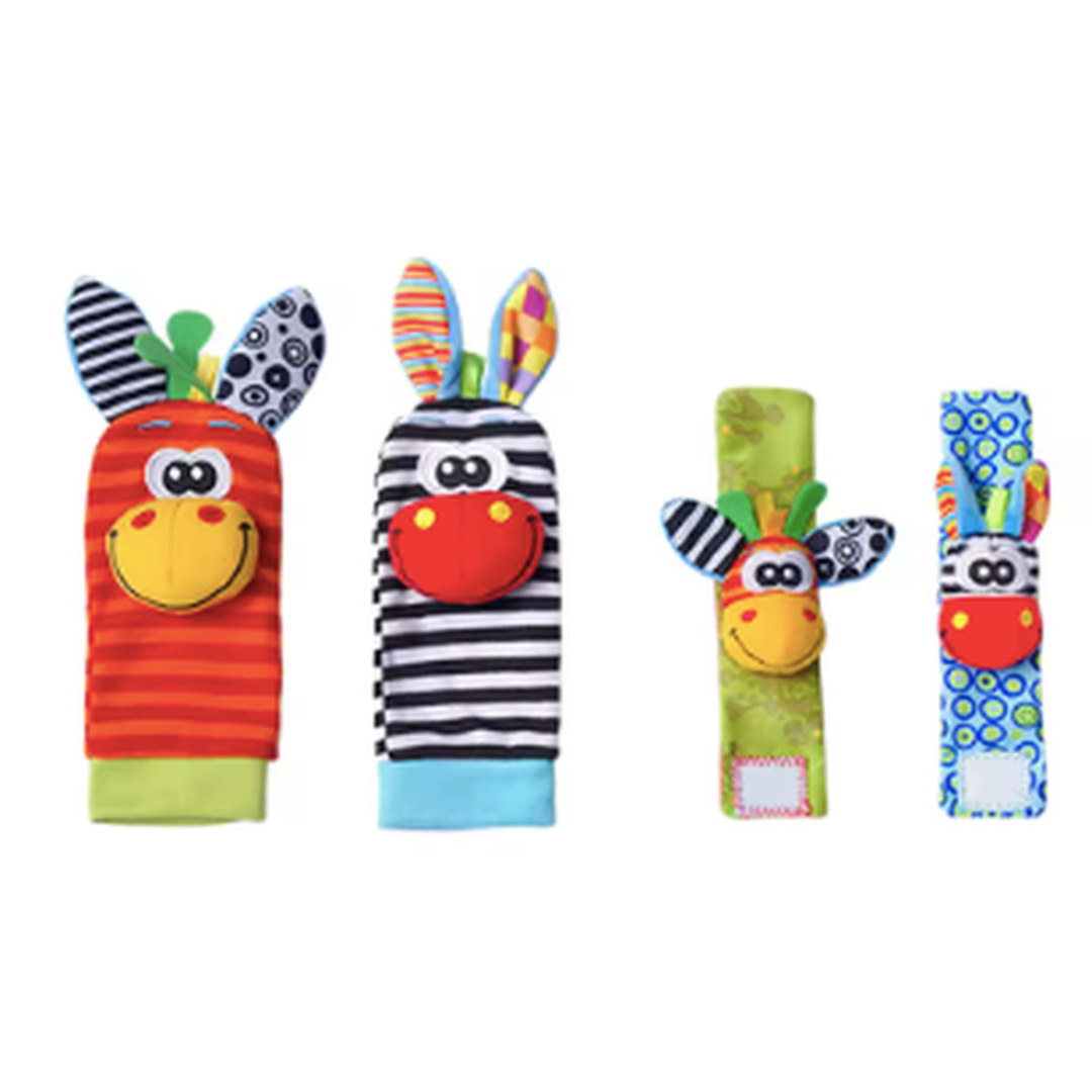Kletshuts™ RattleToy 1+1 GRATIS: Zachte Dierlijke Baby Pols En Voet Sokke Rammelaa Speelgoed Set