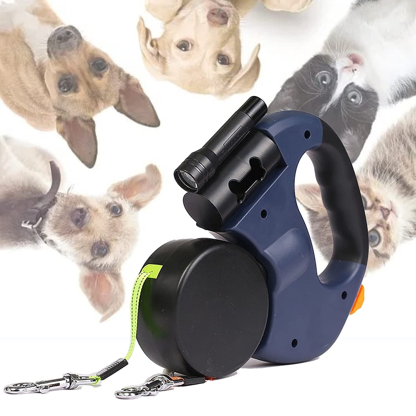 DogFri™ DoubleLeash: LED Licht Dubbele Hoofd Intrekbare Hondenriem