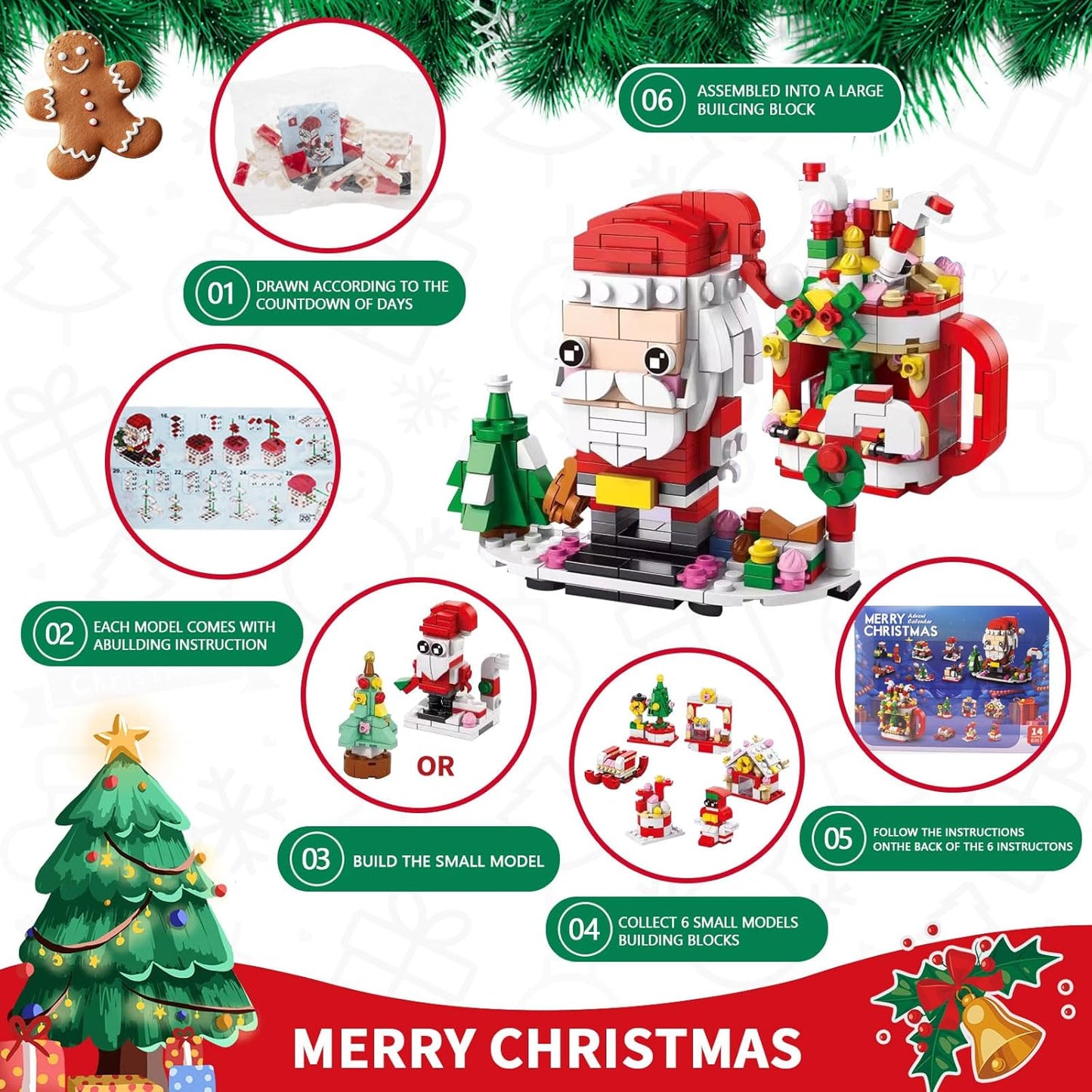 ChristmasBlocks: Kerstmis Advent Kalender Bouwen Blokken Set