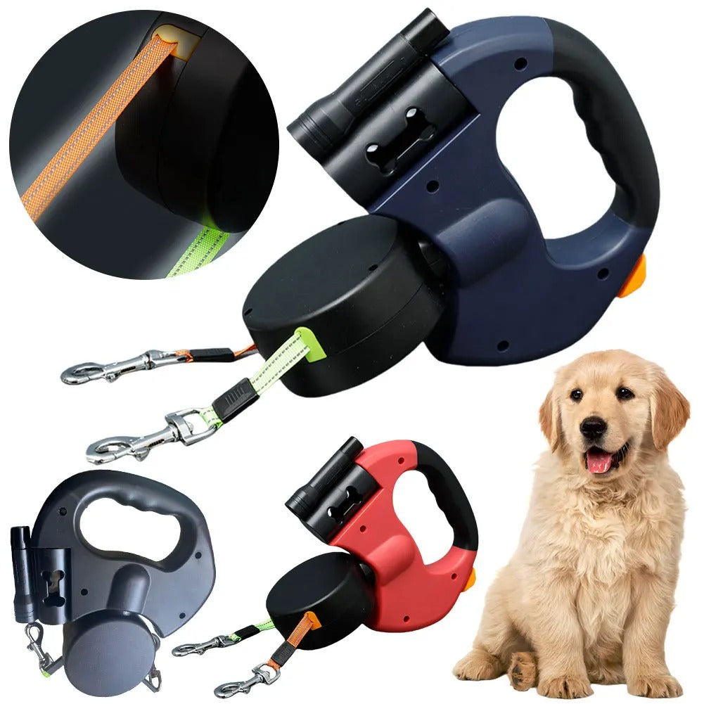 DogFri™ DoubleLeash: LED Licht Dubbele Hoofd Intrekbare Hondenriem
