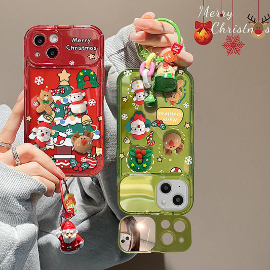 🎁Magisch Kerstgevoel! 🌟 Flip Spiegel Hoesje met Schattige Kerstboom Bedel voor iPhone 🎄