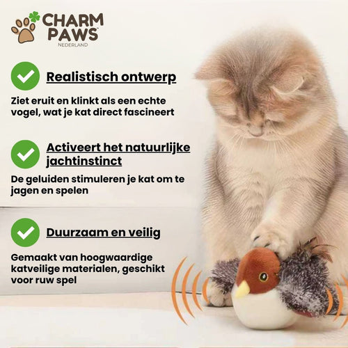CharmPaws® Realistische Simulatie Vogel voor Katten - Kleine Mus (Flappert + Tjilpt)