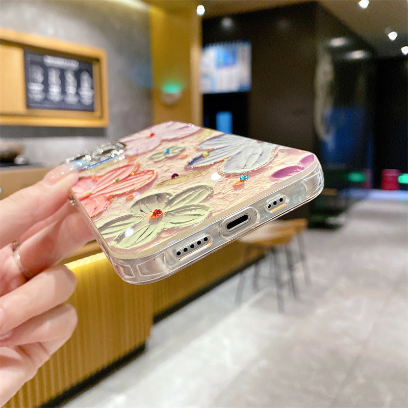 🔥Olieverfschilderij Bloem iPhone hoesje met lensbeschermfolie