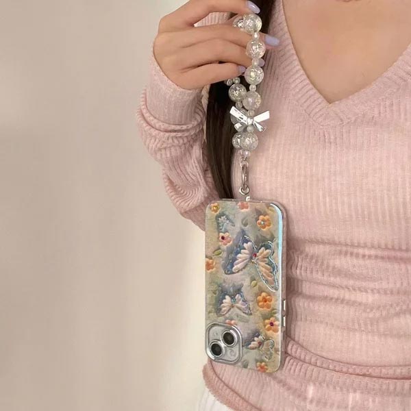 🌼Telefoonhoesje voor iPhone met Olieverf Bloem en Vlinder