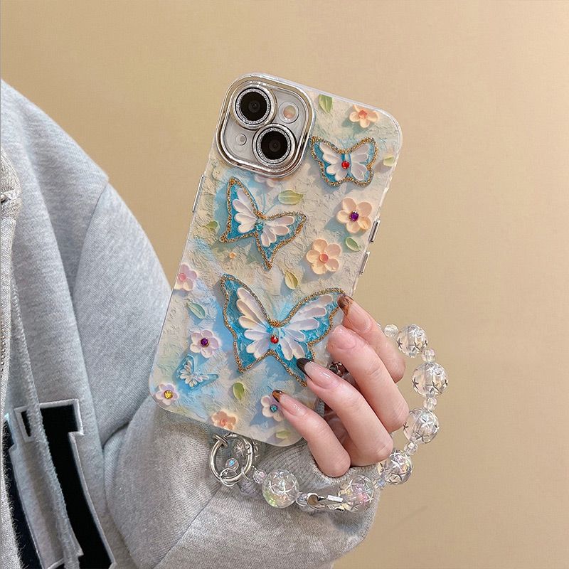 🌼Telefoonhoesje voor iPhone met Olieverf Bloem en Vlinder