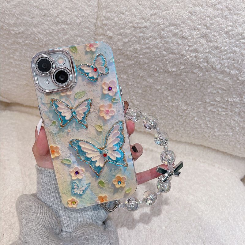 🌼Telefoonhoesje voor iPhone met Olieverf Bloem en Vlinder
