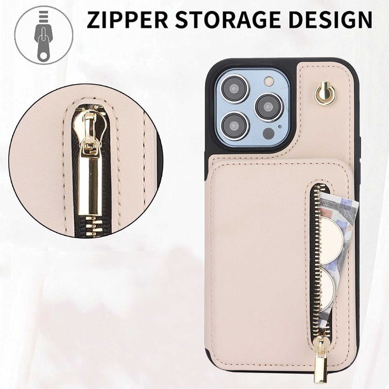 PU lederen RFID-blokkering Zipper Portemonnee telefoonhoesje voor iPhone