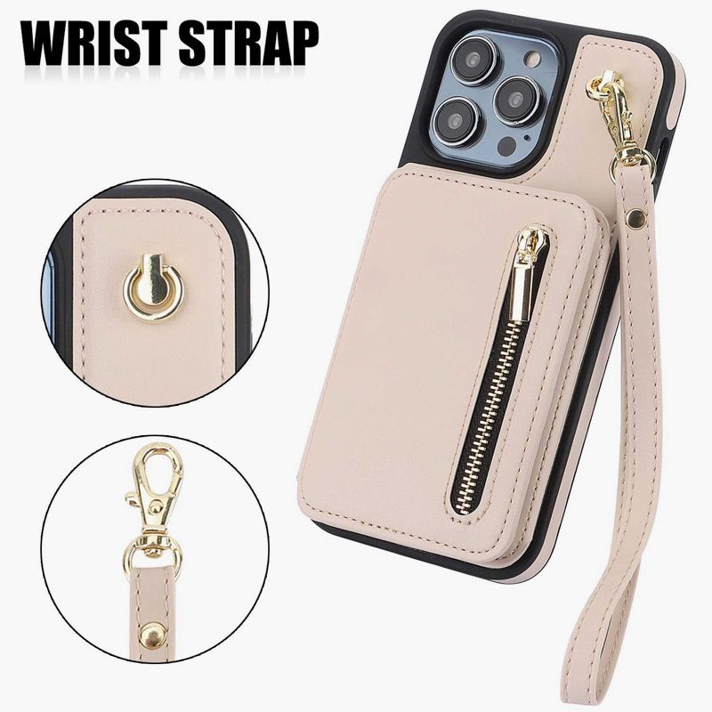 PU lederen RFID-blokkering Zipper Portemonnee telefoonhoesje voor iPhone