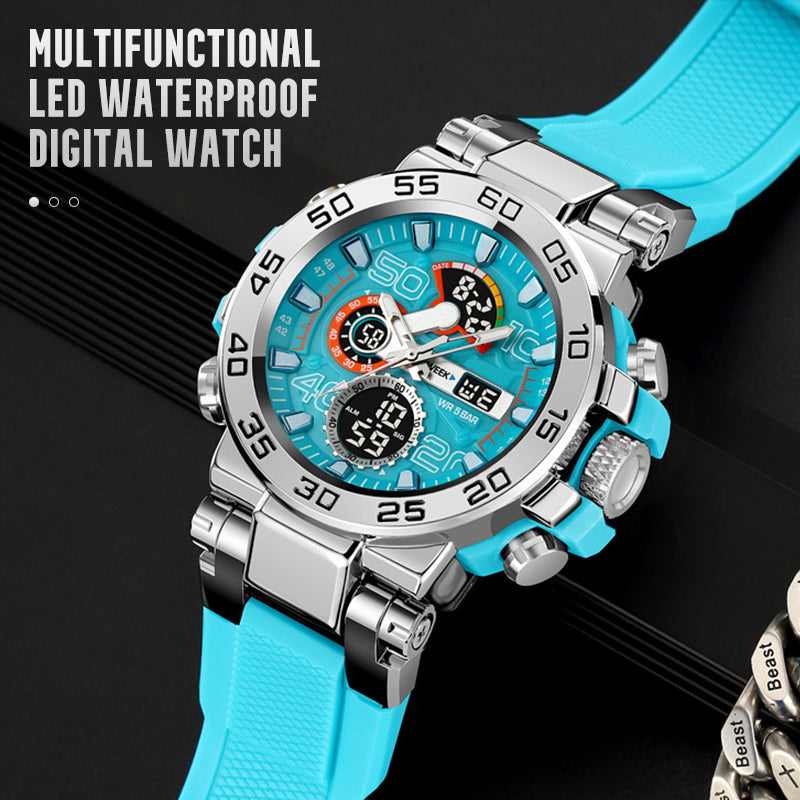 🔥 BLACK FRIDAY 50% KORTING! Multifunctioneel LED Horloge – Waterdicht 50M, Dubbele Tijd & Nachtverlichting ⌚✨