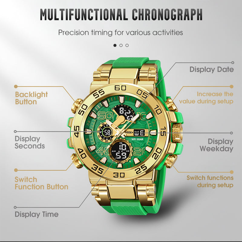 🔥 BLACK FRIDAY 50% KORTING! Multifunctioneel LED Horloge – Waterdicht 50M, Dubbele Tijd & Nachtverlichting ⌚✨